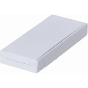 A white rectangular box with a smooth surface and a slight indentation for opening. It features a simple, minimalist design.