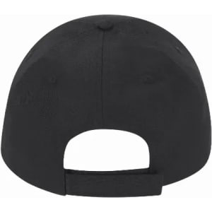 A black cap with a flat brim and adjustable strap at the back. It has no visible logos or designs.