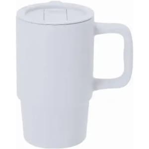 A white drink bottle with a handle and a lid, featuring a sleek, smooth design.