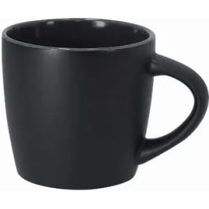 A drink bottle in matte black, featuring a curved handle and a simple design. It has a branding logo.