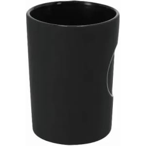 A black drink bottle with a sleek design and a side handle for easy grip. It features a logo.