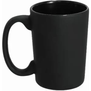A drink bottle in a sleek black design with a sturdy handle and a smooth finish. It features a logo.