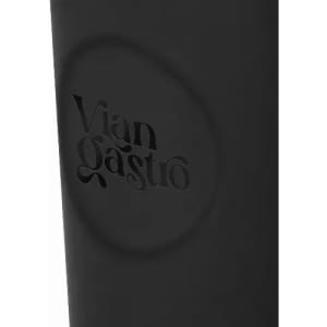 A drink bottle in matte black featuring a subtle embossed logo. The design is sleek and modern.
