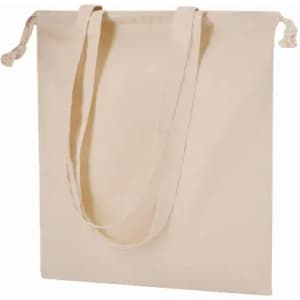 A tote bag in a neutral beige colour with long handles and a simple design.