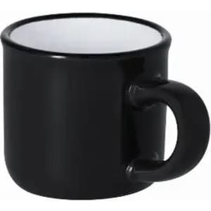 A drink bottle with a glossy black exterior and a white interior, featuring a curved handle and a simple design.