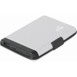 A slim, grey RFID-blocking wallet with a black edge and multiple card slots. It features a compact design for convenience.