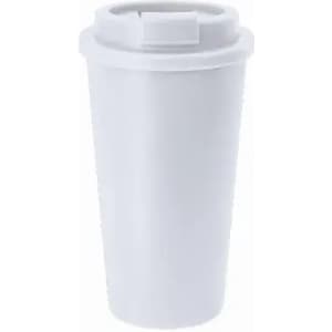 A drink bottle in a sleek white design with a removable lid and logo.