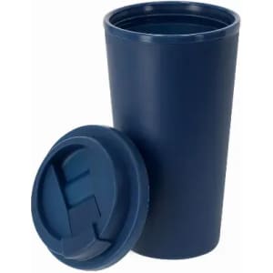 A drink bottle in navy blue, featuring a removable lid. The bottle has a smooth finish and a minimalist design.