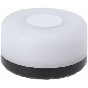 A drink bottle featuring a rounded design with a white top and a black base, equipped with a logo.