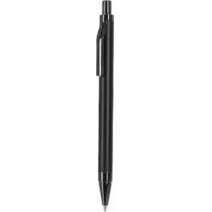 A black pen with a sleek design and a clip for easy attachment.