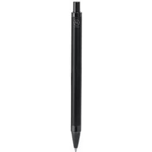 A black pen with a sleek design, featuring a logo at the top.