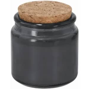 A dark grey glass jar with a cork lid, featuring a smooth surface and rounded body.