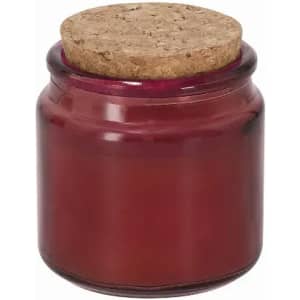 A glass jar with a cork lid, featuring a deep red colour. The jar has a smooth, glossy finish.