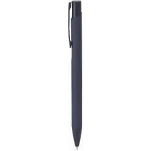 A pen in navy blue with a sleek design and a clip for attachment. It has a smooth writing tip.