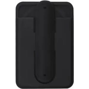 A drink bottle in sleek black, featuring a minimalistic design and a logo at the top.