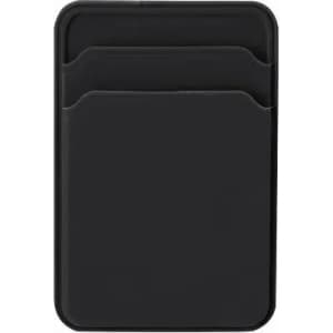 A card holder in sleek black, featuring two slots for cards and a minimalist design.