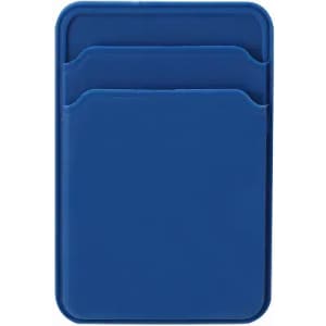 A blue card holder with two slots for cards. It has a smooth surface and a minimalist design.