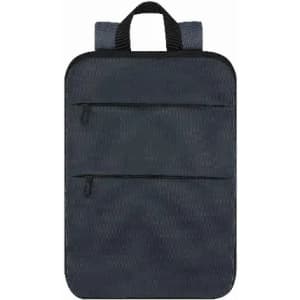 A backpack in dark navy with two zippered compartments and shoulder straps, featuring a top handle.