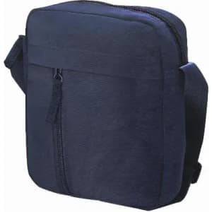 A navy blue bag with a front zip pocket and an adjustable shoulder strap. It has a simple, minimalist design.