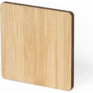 A wooden coaster with a natural bamboo finish and a dark edge, featuring a square shape.