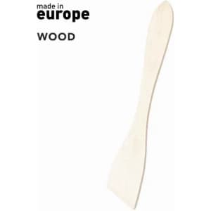 A wooden spatula with a smooth finish, featuring a simple design and a pointed edge. It has a light, natural colour.
