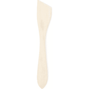A wooden spatula with a curved edge and a smooth handle, featuring a light, natural wood colour.