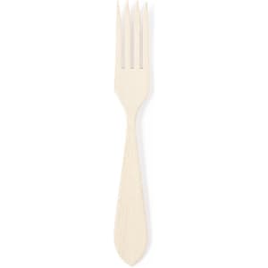 A wooden fork with four tines and a smooth handle, featuring a light natural colour.