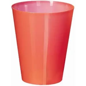 A drink bottle in a gradient of pink and orange colours, featuring a simple tapered design and a shiny finish.