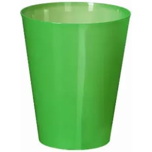 A green drink bottle with a sleek, tapered design. It has a glossy finish and includes a logo.