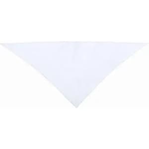 A triangular white bandana with a classic design, featuring a plain surface and no visible patterns.