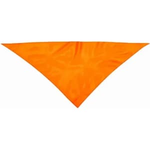 A triangular orange bandana made from a smooth fabric, featuring a simple design without any logos or text.
