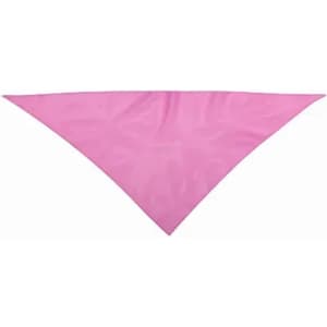 A pink bandana displayed flat in a triangular shape, featuring a smooth texture. The design is simple and unadorned.