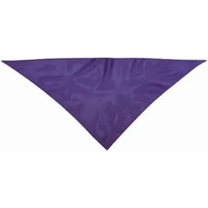 A purple triangular bandana made of smooth fabric, featuring a logo or branding.