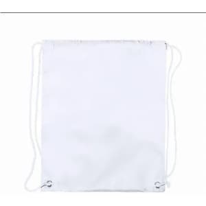 A drawstring bag in white, featuring two top eyelets and coordinating white drawstrings.