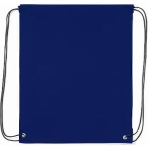 A drawstring bag in a solid navy blue colour with silver cord handles.