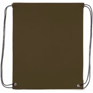 A drawstring bag in dark brown with silver eyelets and black cords. Simple and versatile design.