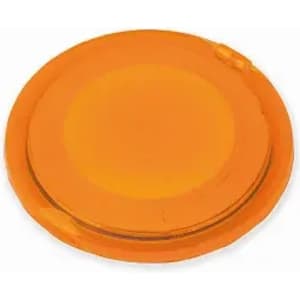 An orange drink bottle cap with a smooth surface and a circular shape, featuring a subtle logo.