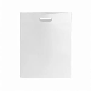 A white promotional bag with a handle, featuring a smooth, minimalist design.