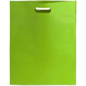 A green tote bag with a handle, featuring a simple and minimalistic design.