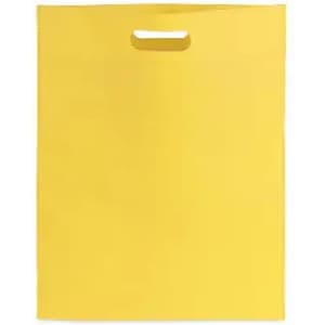 A yellow reusable bag with a cut-out handle, featuring a plain design.