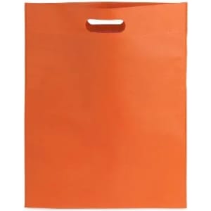 An orange tote bag with a handled opening. The bag has a simple, solid design.