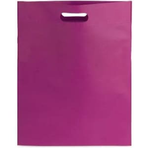 A purple promotional tote bag with a cut-out handle, featuring a smooth surface and no visible logo.