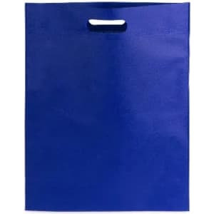 A blue reusable tote bag with a top handle and a simple, solid design. It has a lightweight, durable material.