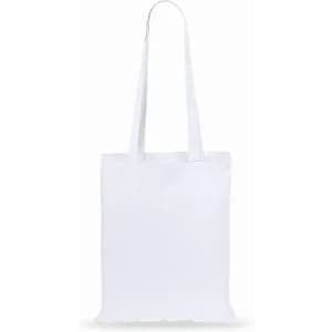 A white tote bag with long handles and a simple design, featuring no visible logos or branding.