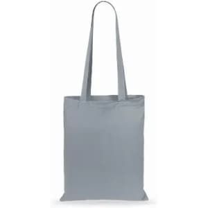 A grey tote bag with two shoulder straps and a simple design. Ideal for carrying various items.