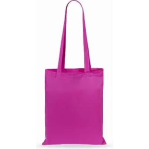 A pink tote bag with two long handles and a simple design. It has no visible branding.