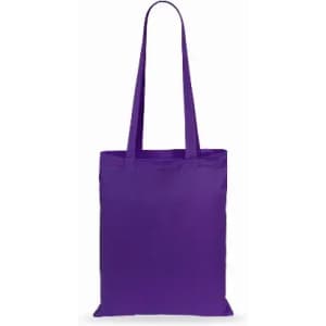 A purple tote bag with long handles and a spacious interior. It has a plain design without any branding.