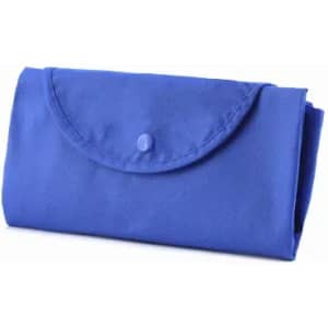 A foldable blue pouch with a snap closure, featuring a rounded flap. It has a simple, smooth design.