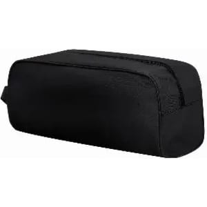 A black pencil case with a rectangular design and a zip closure, featuring a plain exterior.