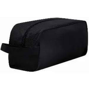 A black rectangular pencil case with a zip closure and a small handle on one side.